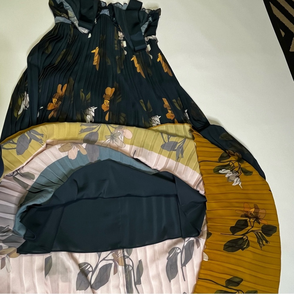 Ted Baker Kaylare Savanna Teal and Yellow Floral Maxi Pleated Dress Size 0 - Picture 11 of 13